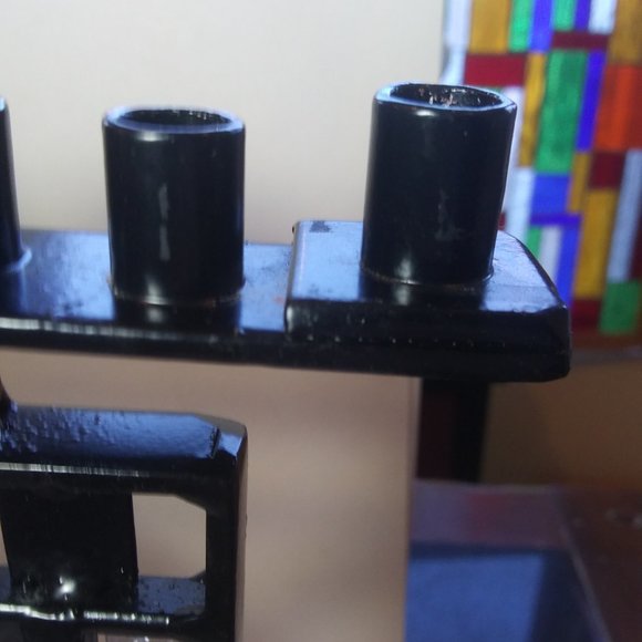 Unique handmade rustic hanukiah metal and stained glass Judaic candelabra - Picture 6 of 16